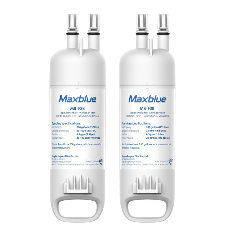 Maxblue EDR1RXD1 Replacement for Everydrop Filter 1  Whirlpool W10295370A  EDR1RXD1B  P8RFWB2L  P4RFWB  MB-F38  Kenmore 46-9081  46-9930 Refrigerator water filter  2 Filters - Image 1